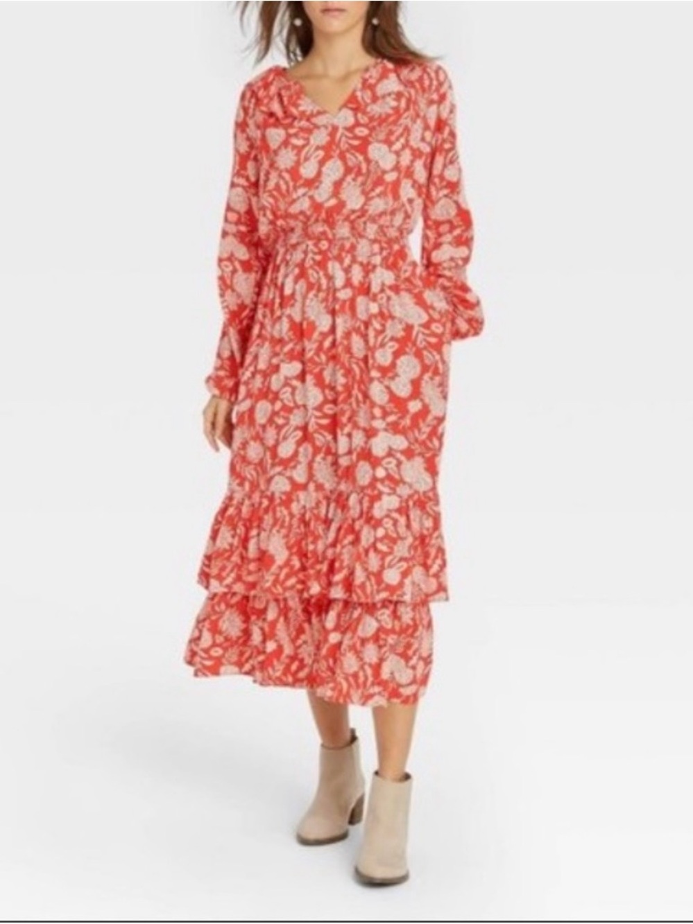 Universal Thread Coral Floral Tiered Maxi Dress